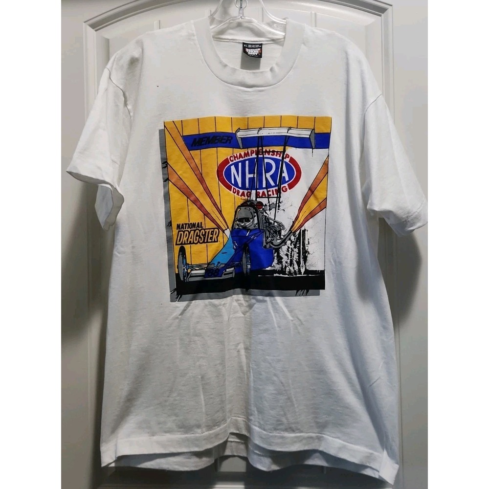 Vintage NHRA Drag Racing T-Shirt XL White Screen Stars Best Made in USA 90s Tee